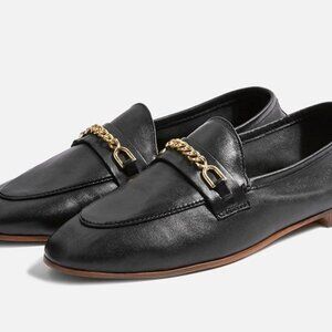 NWOT TOPSHOP Key Black Leather Loafers size 11.5